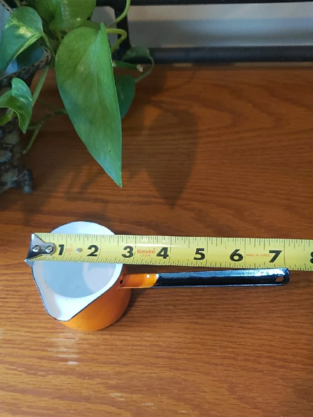 Vtg Bright Orange Enameled Fondue/ Melted Butter Pourer